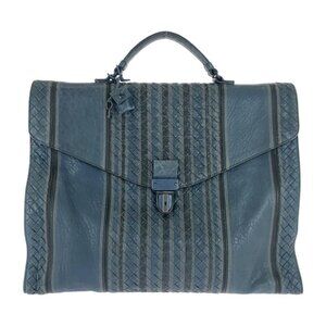 Bottega Veneta Intrecciato Navy Black Leather Business Bag